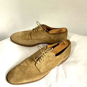 JOHNSTON & MURPHY Flex System Sheepskin Wingtip Men\'s Shoes. Size 9 Mens Johnston & Murphy Flex System Taupe Sheepskin Wingtip  main image 2